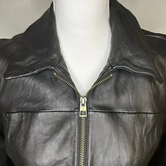 Madewell lamb leather shrunk zip front brass hardware jacket size 6** - Picture 2 of 15